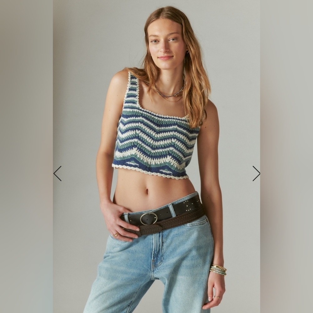 ❤️ LUCKY BRAND CROCHET ZIG ZAG TANK CROP TOP, XL
